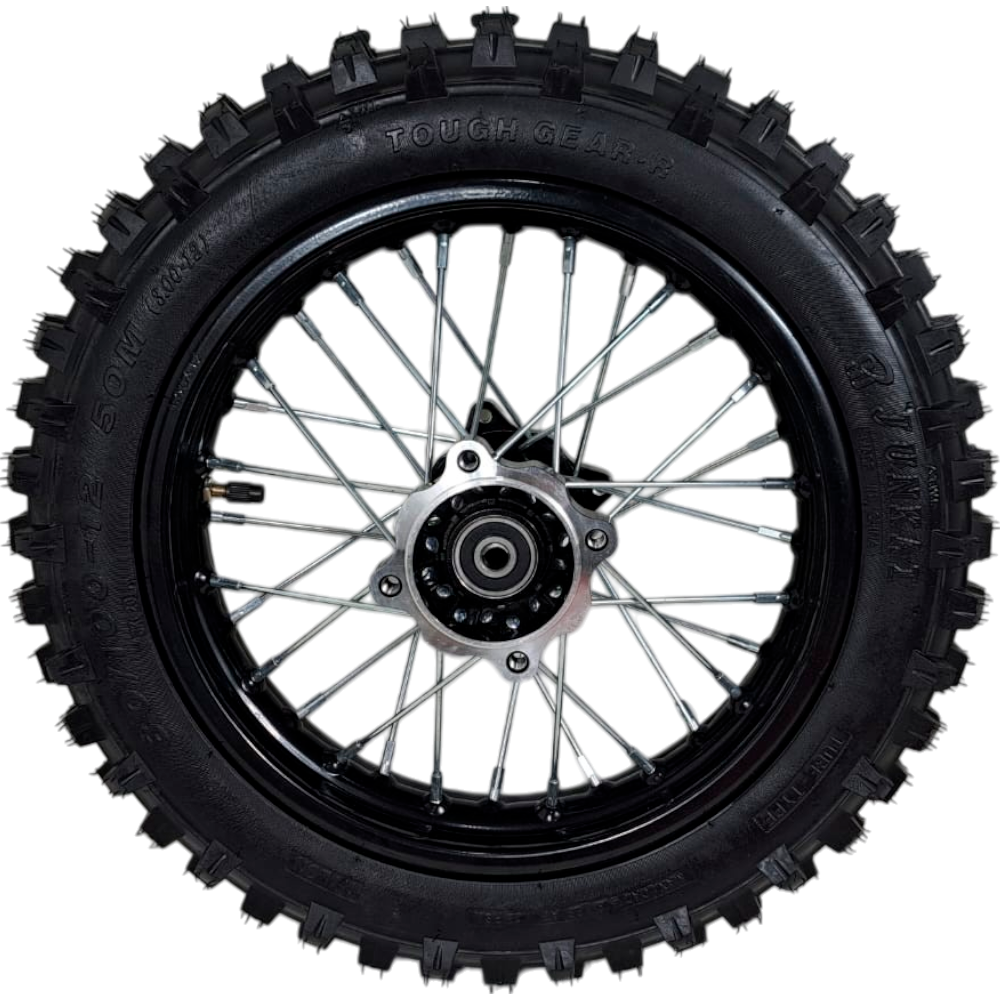 Jante traseira + pneu 80/100-12 (1.85x12" / eixo 12mm) - Pitbike (MD02)