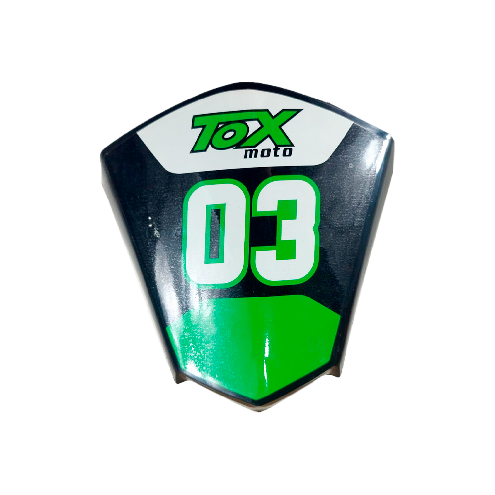 Placa de numero (dianteira) - Tox VR 50 (QD03 / E-QD03L / QD07 /QD06) mini-ATV 49 (c/ autocolante verde)