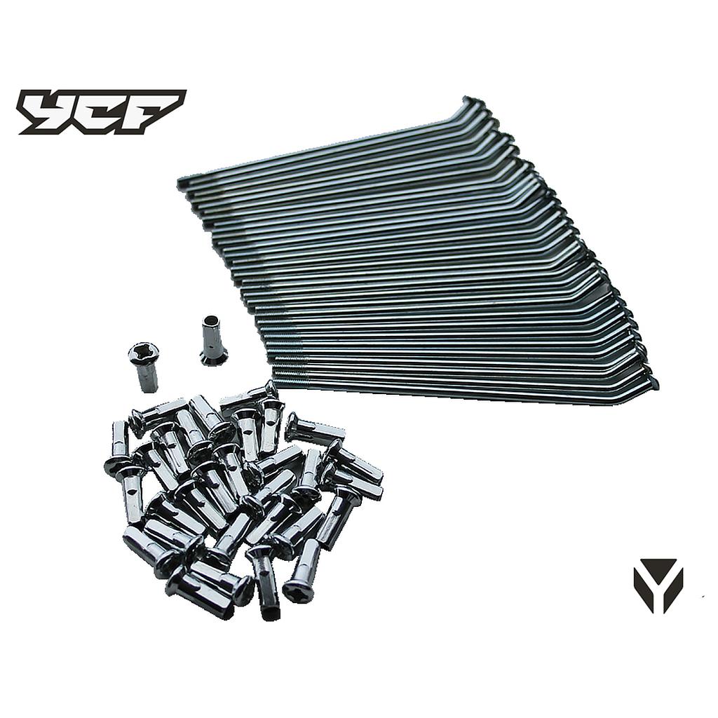 Kit de Raios dianteiro 145x3 45º) 14" / reforçados (32uni) (JR14-14.5), Pitbike / YCF (Lite 125/150 ->2017 / Start 125 2012-2017 / Pilot 125 2012-17 / P150 2013-17 / SP 2012-15)